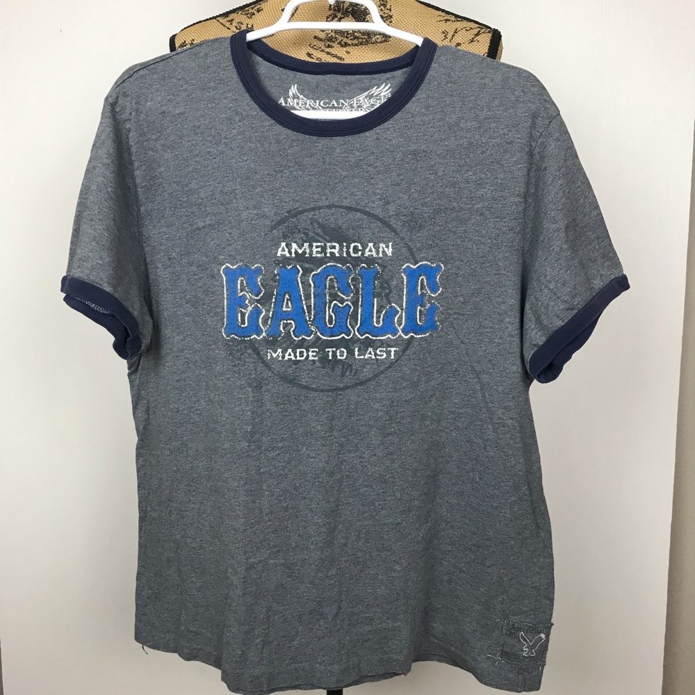 American Eagle Logo Ringer Tee Shirt Large